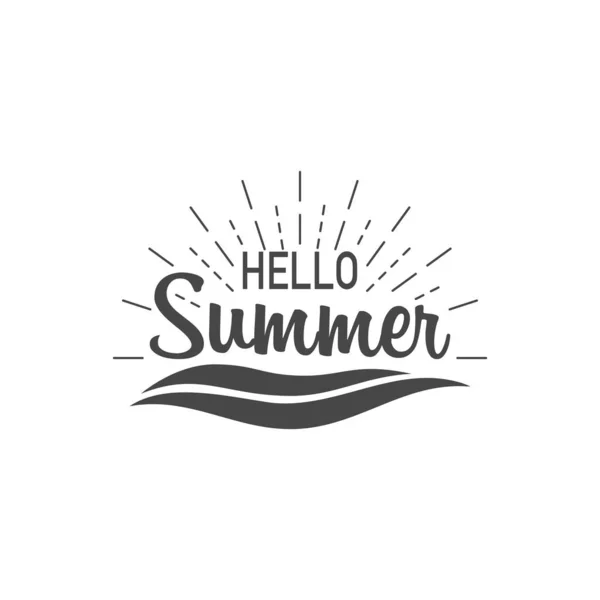 Hello summer. Banner hello summer with sunburst and waves. Sumer — Stock Vector