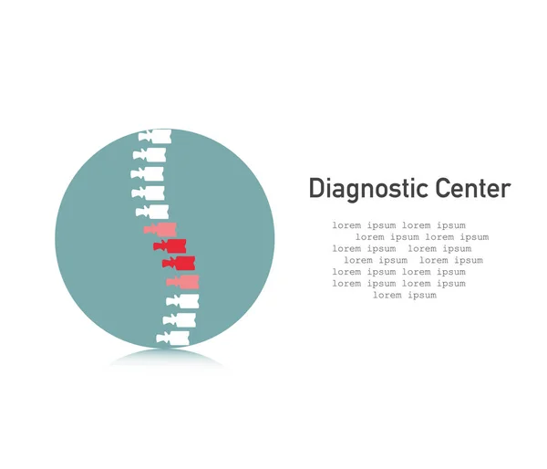 脊柱图标。诊断中心。脊柱与疼痛符号在平坦 — 图库矢量图片