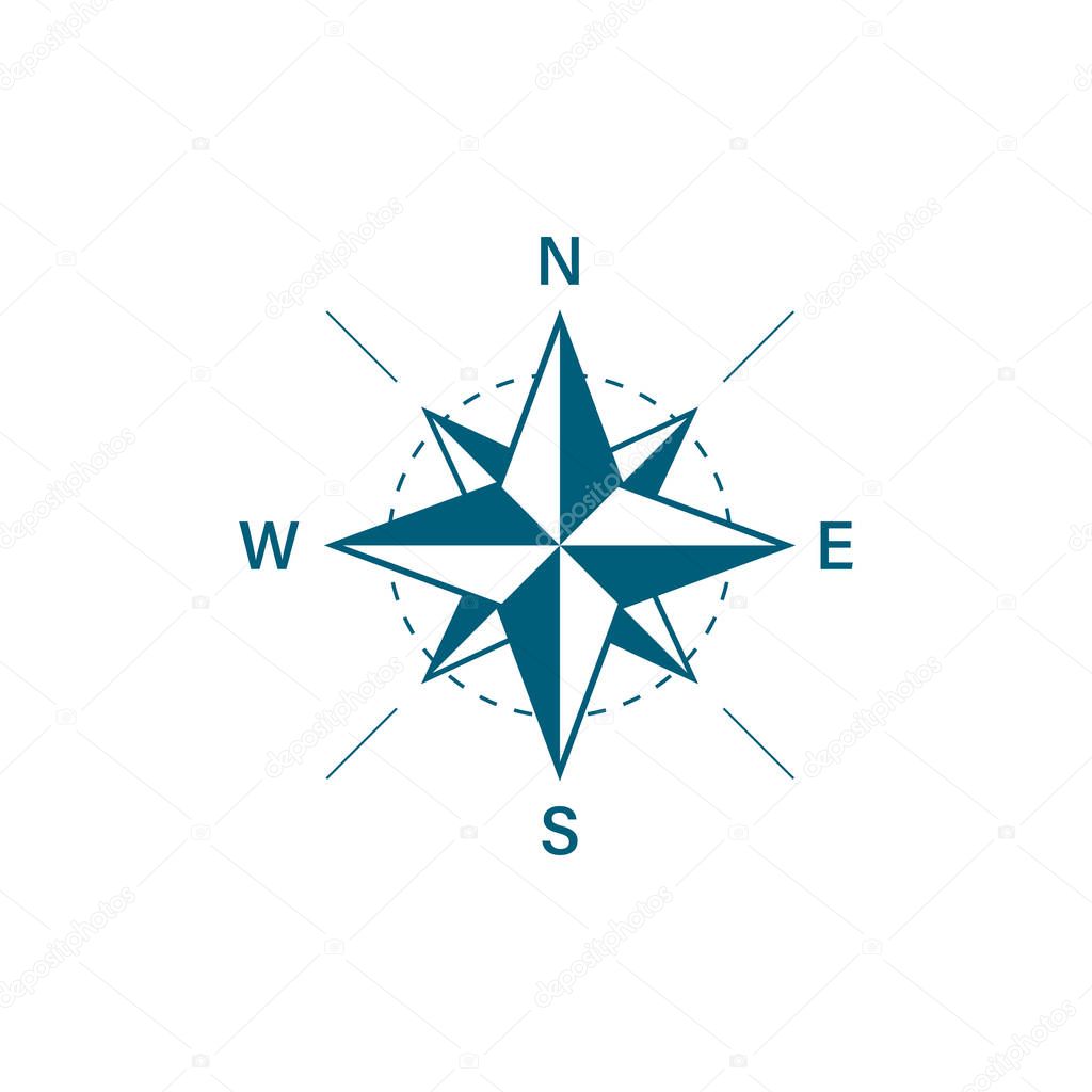 Compass icon. Travel design. Compass in flat style. Vector illustration