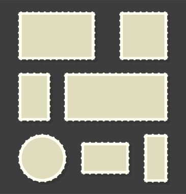 Posta pulu seti. Kartpostal kenarı retro tarzda izole edilmiştir. Vektör