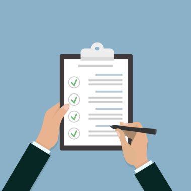 Liste panosunun kontrol edin. Düz tarzda illüstrasyon. Vektör