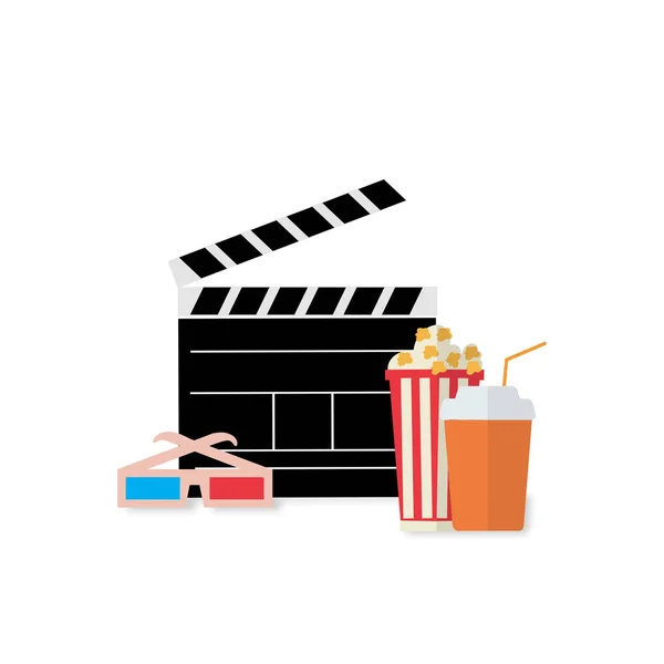 Design de cinéma. Illustration du film avec popcorn, eau, lunettes . — Image vectorielle