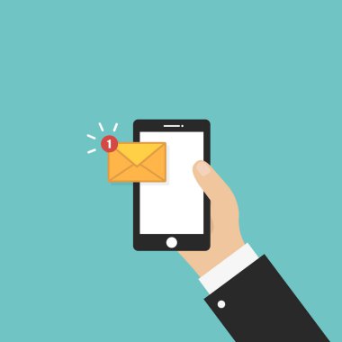 E-posta bildirimi kavramı. Akıllı telefonda yeni sms. Illüstrasyon 