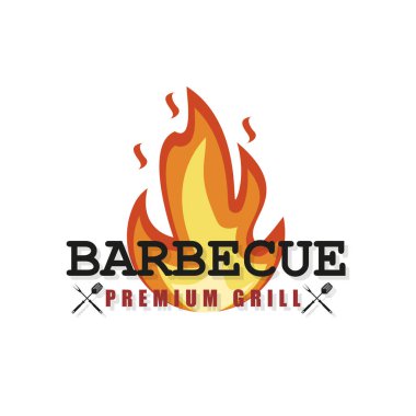 Barbekü partisi. Barbekü vektör tarzında ayarlayın. Barbekü logosu, yaz stili.