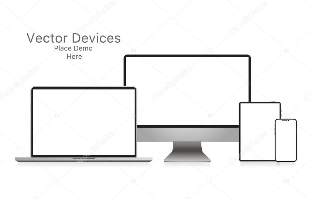 Mockup realistic device. Set of laptop, tablet, computer and pho