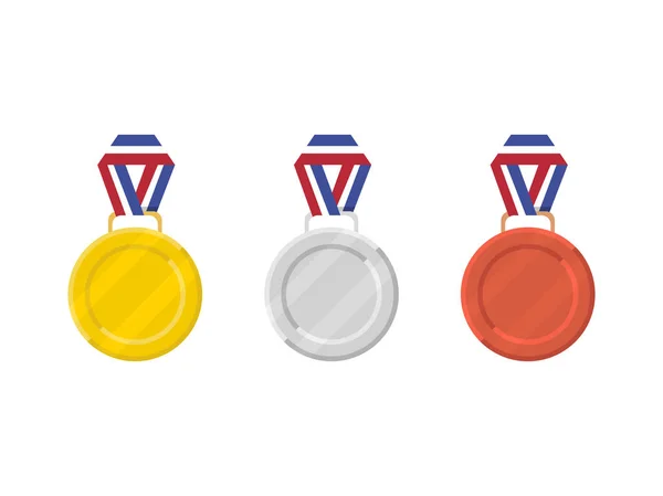 Juego de medallas de oro, plata y bronce. Medalla en diseño plano isola — Vector de stock