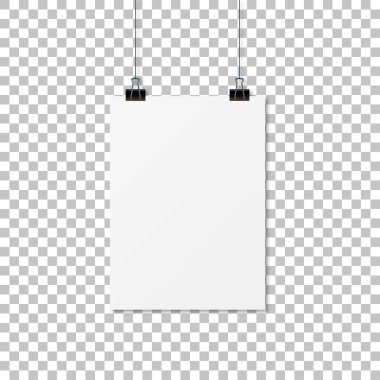Kağıt gölgeyle asılı. Boş kağıt maket. v mockup tarzı