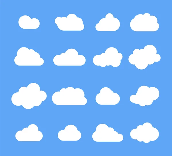 Cartone animato nuvola. Set di diverse nuvole di cartoni animati. Nuvole su un'isola — Vettoriale Stock