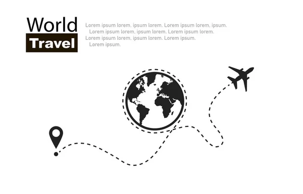 World travel. Travel roundtrip . Plane routes in line. Vector — 스톡 벡터