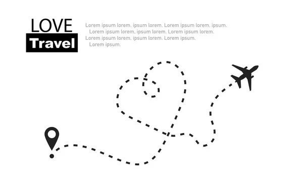 प्यार यात्रा. यात्रा रोमांटिक। पंक्ति में विमान मार्ग। सदिश — स्टॉक वेक्टर