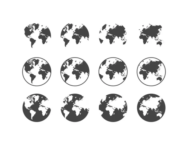 Set di icone del globo terrestre in design piatto e lineare su una ba bianca — Vettoriale Stock