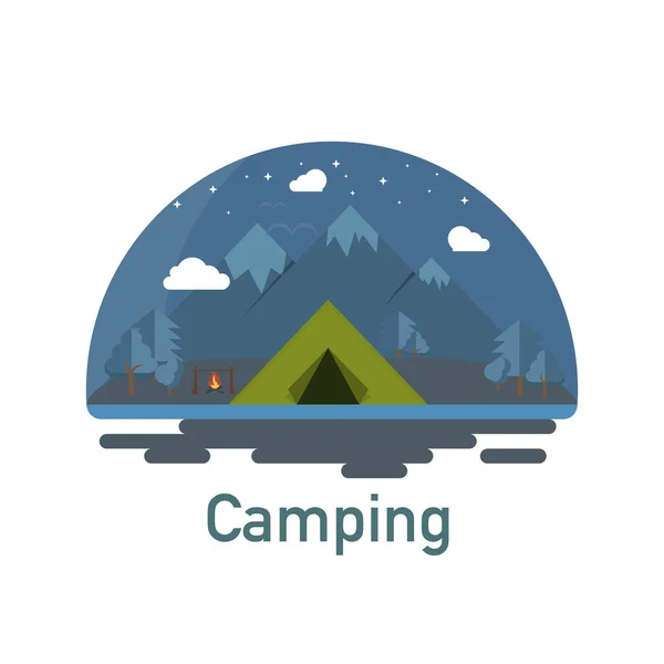 Concepto de camping. Ilustración de paisaje en diseño plano. Verano n — Vector de stock