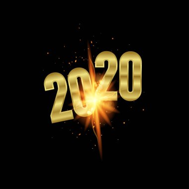 Mutlu yıllar 2020 tasarım. Altın arka planda altın kart. Happ