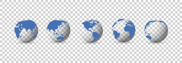 Uppsättning genomskinliga glober. Jorden genomskinlig stil. 3D ikon med — Stock vektor
