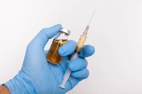 Doctor Holding Medicine Bottle Syringe His Hand — Stock Photo, Image