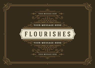 Vintage süs tebrik kartı vektör şablonu. Retro düğün davetiyesi, reklam ya da başka bir tasarım ve metin için yer. Süslü çerçeveyi zenginleştirir.