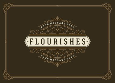 Vintage süs tebrik kartı vektör şablonu. Retro düğün davetiyesi, reklam ya da başka bir tasarım ve metin için yer. Süslü çerçeveyi zenginleştirir.