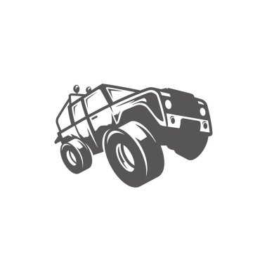 Off-road araç üzerinde beyaz arka plan vektör illüstrasyon izole. Sefer suv, sefer offroader vektör grafik siluet.