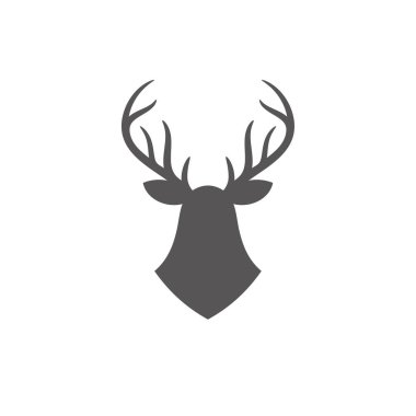 Beyaz arka plan vektör illüstrasyon izole geyiği siluet. Boynuzlu geyik kafası grafik amblemi vektör.