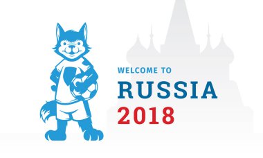 2018 Şampiyonası futbol Kupası afiş şablonu. Kurt futbolcu top siluet vektör çizim ile.