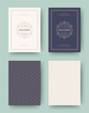 Düğün davetiyesi tarihi kartları vintage tipografik şablon tasarım kaydedin. Vektör çizim arka plan desenleri.