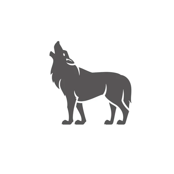 ウルフ シルエットの白い背景ベクトル図に分離します 立っているオオカミのベクトル グラフィックの紋章 — ストックベクタ