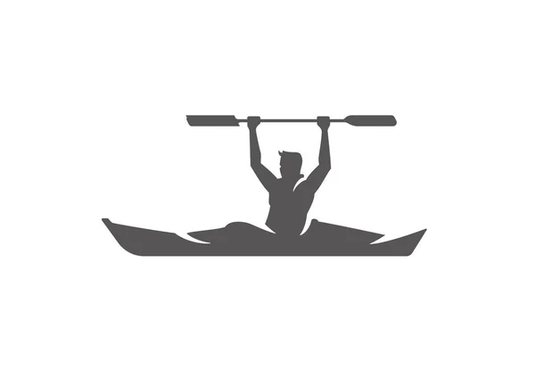 Silhouette Kayak Isolato Sfondo Bianco Illustrazione Vettoriale Uomo Possesso Paddle — Vettoriale Stock