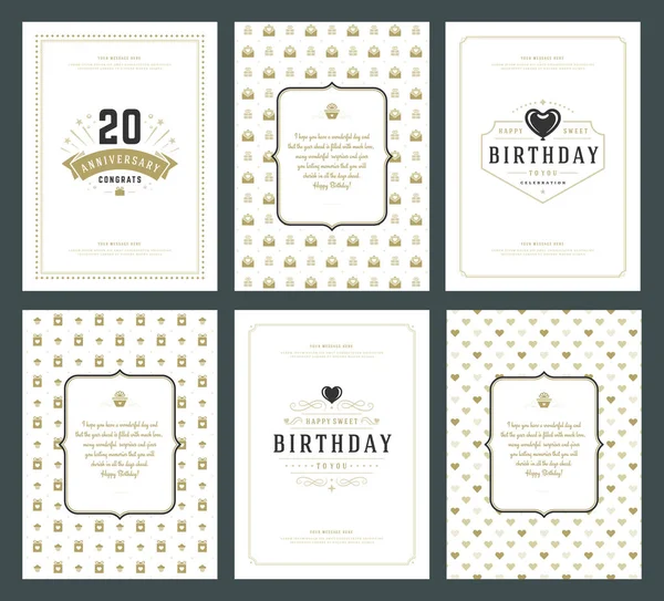 Happy Birthday Greeting Cards Typographic Design Set Vector Illustration Vintage — Stock Vector