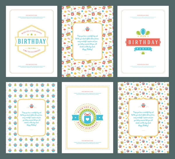 Happy Birthday Greeting Cards Typographic Design Set Vector Illustration Vintage — Stock Vector