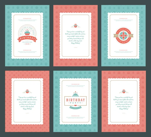 Gelukkige Verjaardag Wenskaarten Typografisch Ontwerp Instellen Vectorillustratie Vintage Verjaardag Badge — Stockvector