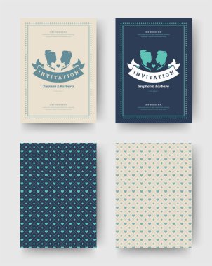 Düğün davetiyesi tarihi kartları vintage tipografik şablon tasarım kaydedin. Vektör çizim arka plan desenleri.