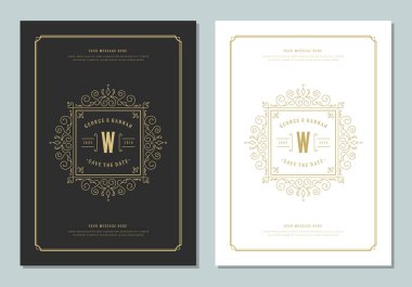 Düğün tarihi davet kartı vektör çizim kaydedin. Düğün davet başlık vintage tasarım. Altın tarzı.