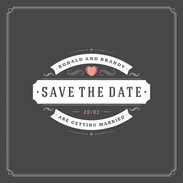 Wedding Date Invitation Card Vector Illustration Wedding Invite Title Vintage — Stock Vector