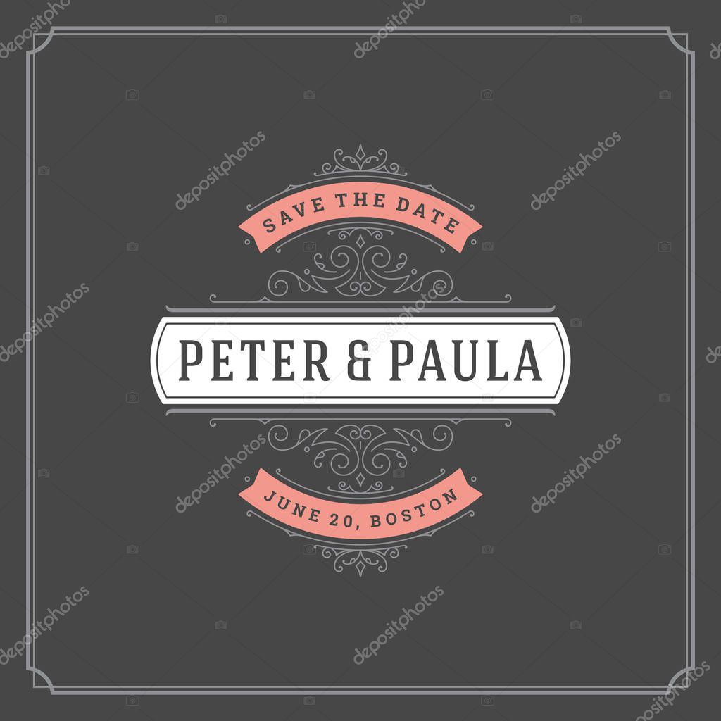 Wedding save the date invitation card vector illustration. Wedding invite title vintage design. Chalkboard style.