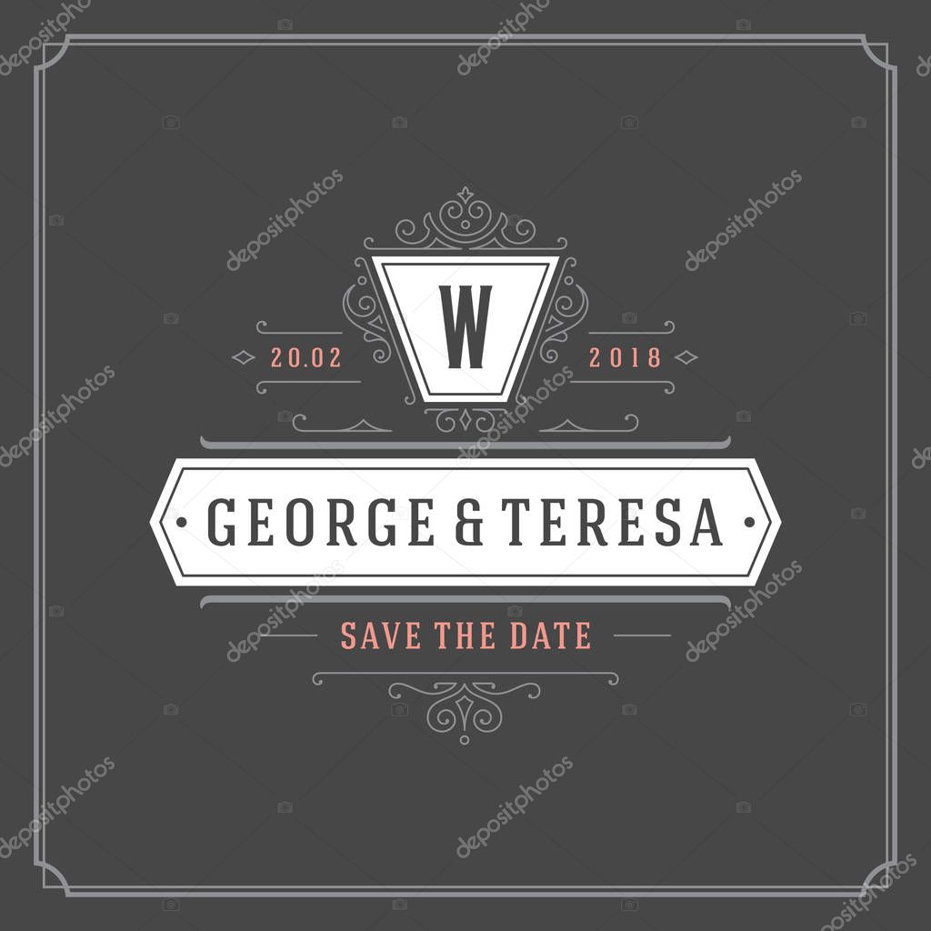 Wedding save the date invitation card vector illustration. Wedding invite title vintage design. Chalkboard style.