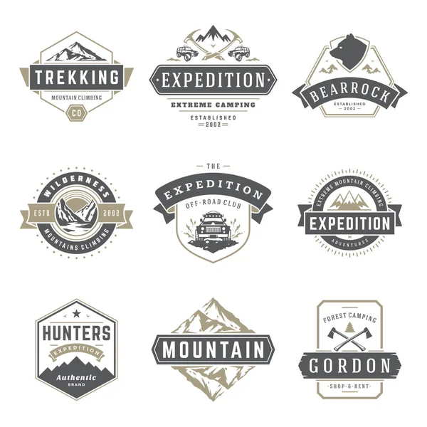 Logos Camping Modèles Vectoriels Éléments Design Silhouettes Ensemble Excursions Plein — Image vectorielle