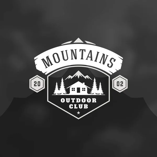 Forest Camping Logotypen Emblem Vektorillustration Utomhus Äventyr Fritid Camp Hus — Stock vektor