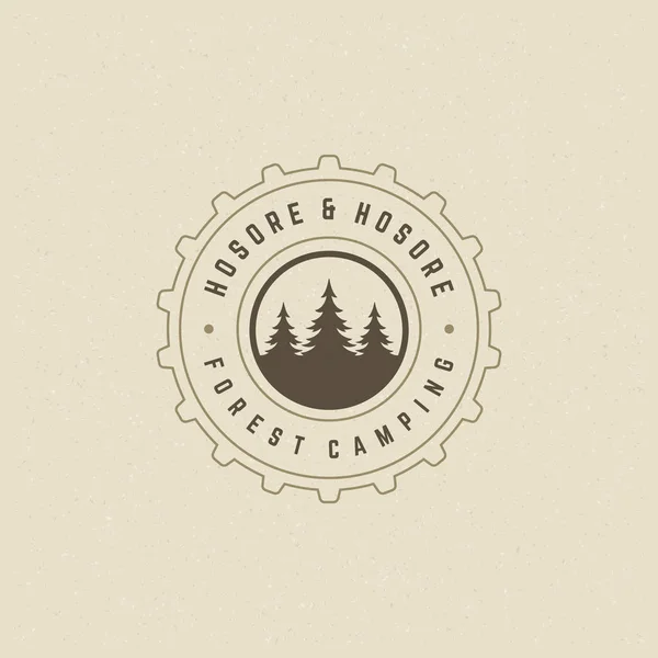 Lesní Kempování Logo Znak Vektorové Ilustrace Volný Venkovní Dobrodružství Tričko — Stockový vektor