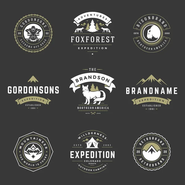 Camping Logos Template Elemen Desain Vektor Dan Set Siluet Petualangan - Stok Vektor