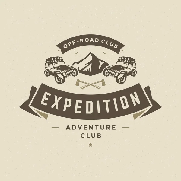 Road Bilar Logotypen Emblem Vektorillustration Extrema Äventyr Expedition Safari Suv — Stock vektor