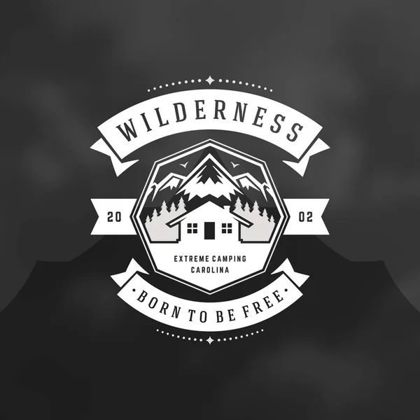 Waldcamping Logo Emblem Vektor Illustration Outdoor Abenteuer Freizeit Lagerhaus Und — Stockvektor