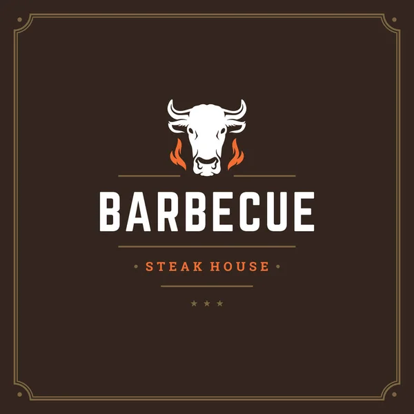 Grill Restaurante Logo Vector Ilustración Barbecue Steak House Emblema Del — Vector de stock