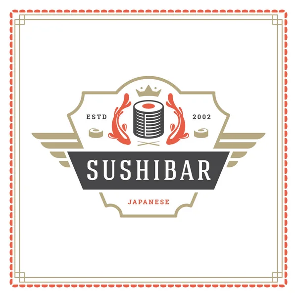 Суші Ресторан Логотип Векторні Ілюстрації Японське Продовольство Рулон Силует Бейдж — стоковий вектор