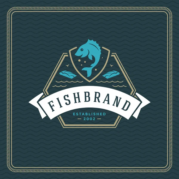 Seafood Restaurant Logo Vector Illustration Market Emblem Fish Silhouette Vintage — Stock Vector
