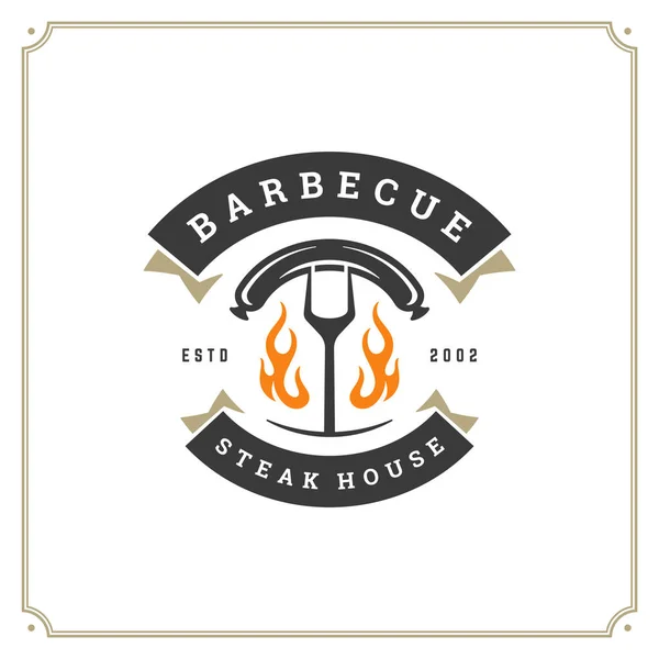 Grill Restaurante Logo Vector Ilustración Emblema Menú Asador Carne Barbacoa — Vector de stock