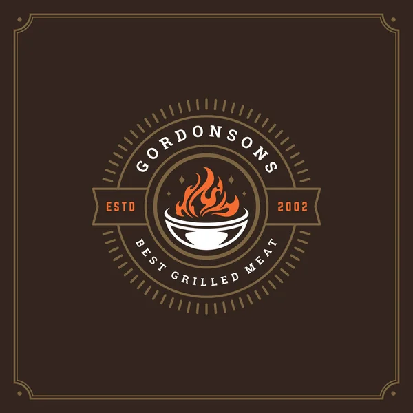 Grill Restaurant Logo Vector Illustration Barbecue Steak House Menu Emblem — Stock Vector