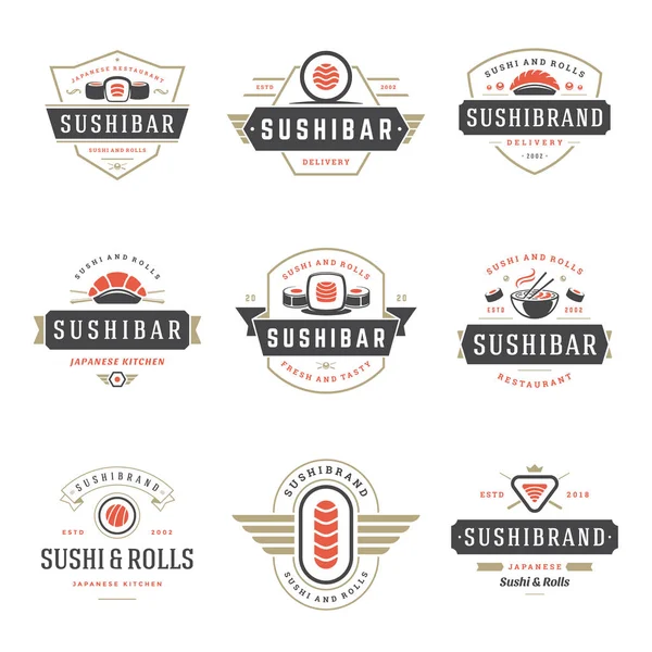 Suşi restoran logoları vektör çizim ayarla.