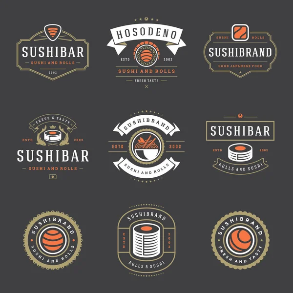 Suşi restoran logoları vektör çizim ayarla.