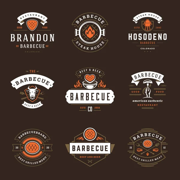 Grill restaurant logos et badges set illustration vectorielle . — Image vectorielle