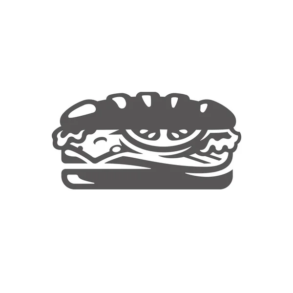 Icona Sandwich Isolata Sfondo Bianco Illustrazione Vettoriale Street Fast Food — Vettoriale Stock